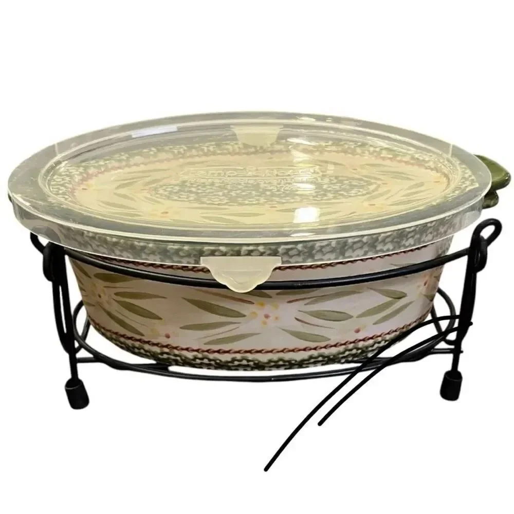 Temptations Presentable Ovenwear 1.5 QT Baking Dish Green Old World Floral 3Pc